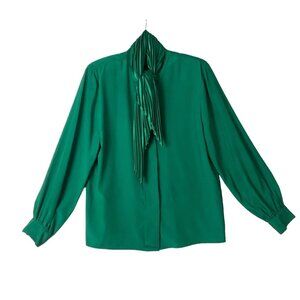 Vintage 1991 Sonya Ratay for San André Lavallière Collar Blouse Women 12 Green